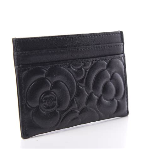 chanel camellia embossed card holder|CHANEL Lambskin Camellia Embossed Card Holder Black.